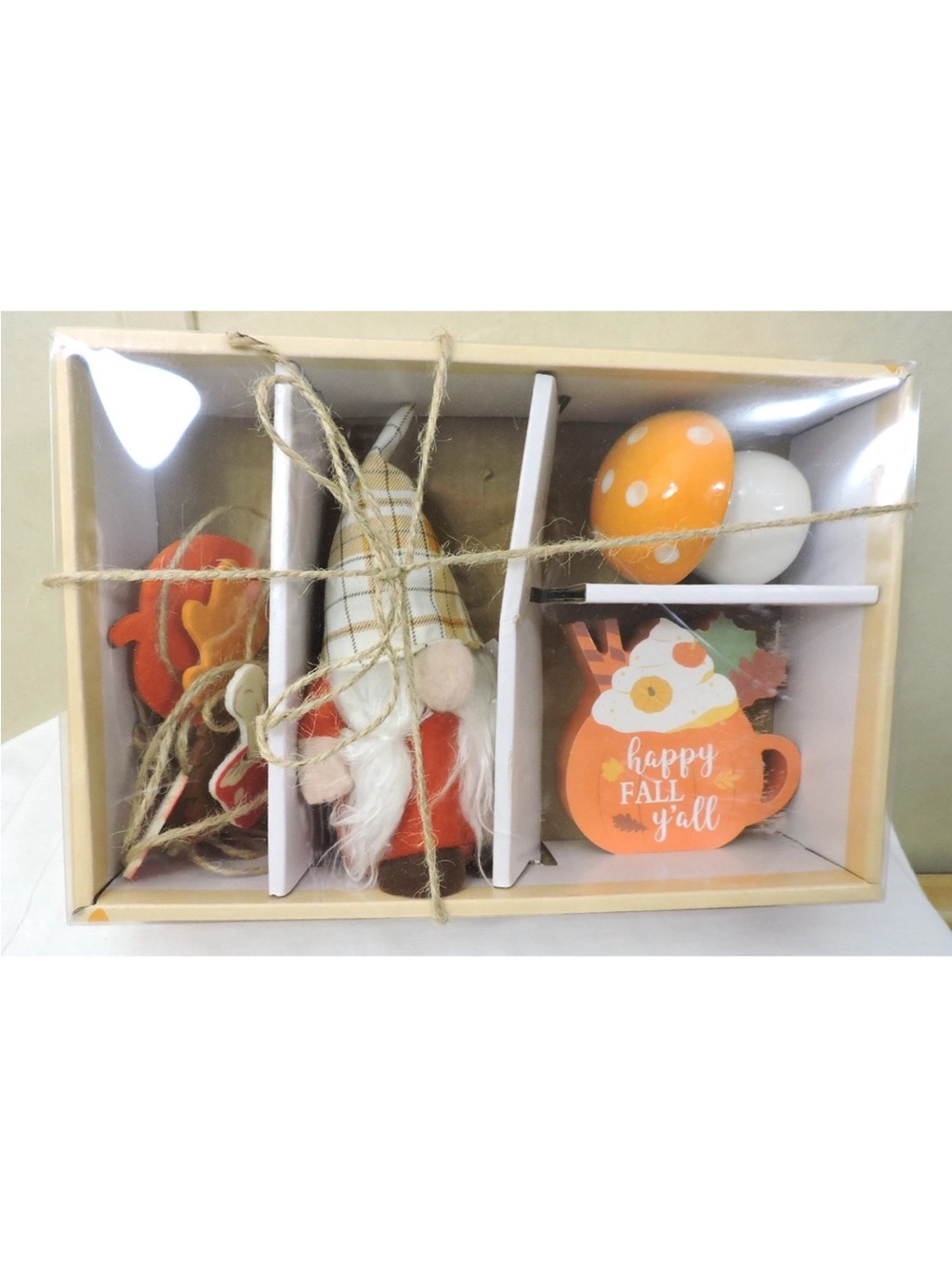 Fall Gnome Fall Decor Set 4 Piece  NIB Set Gnome, Mushroom, Wood Figures, etc